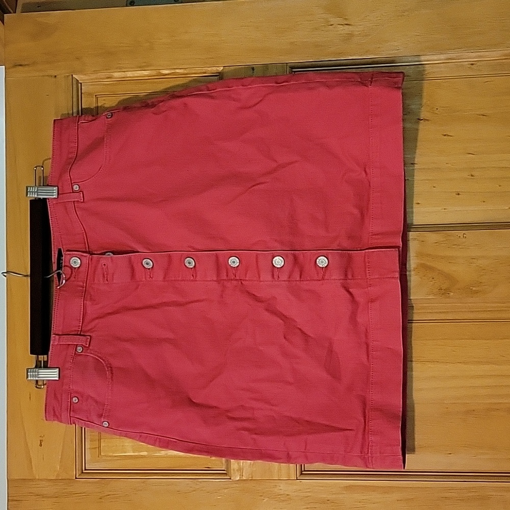 Talbots coral/salmon button up denim skirt